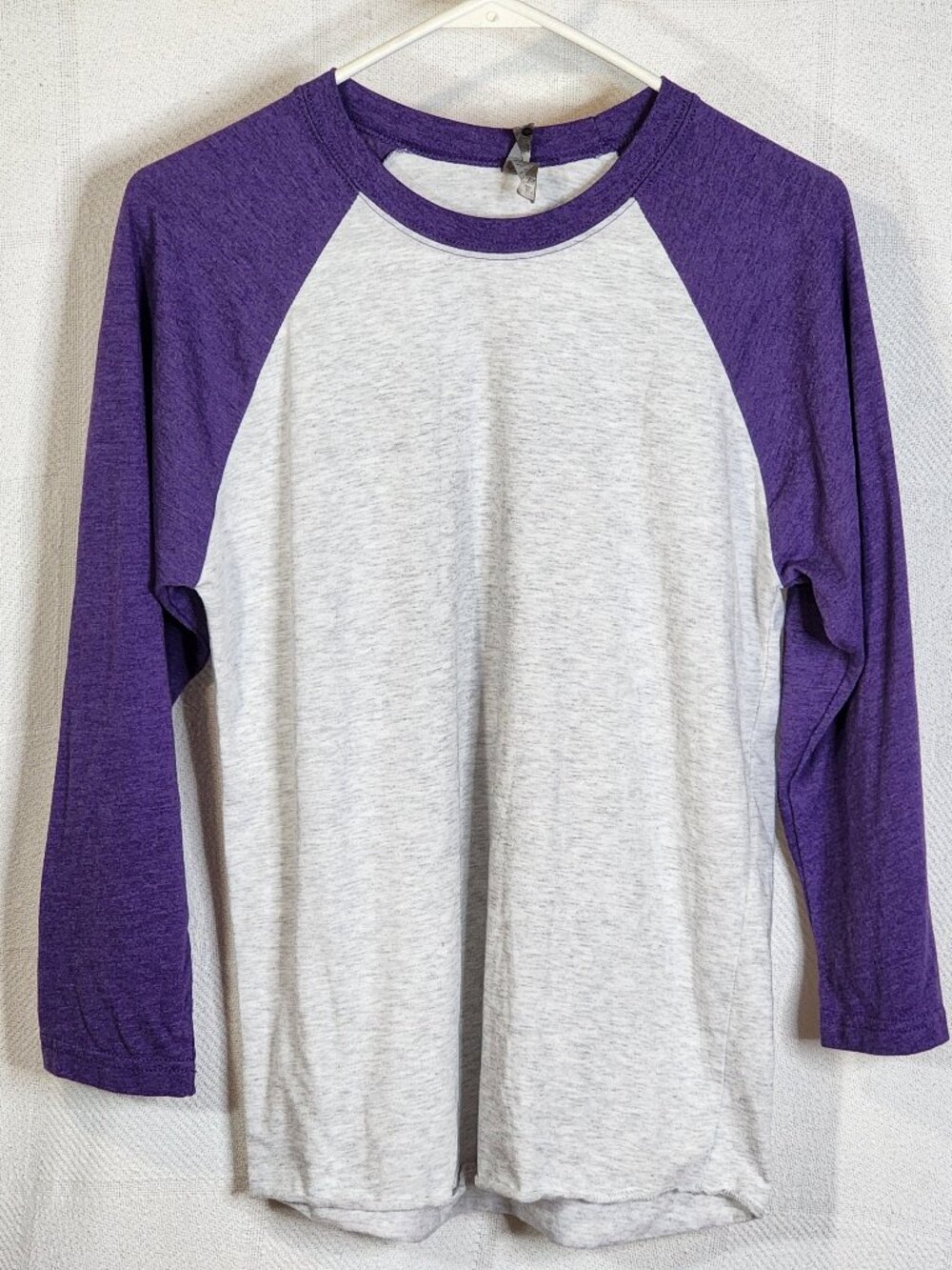 Next Level Apparel Purple Rush Sleeves / Grey Tri-Blend Poly Cotton Rayon Tee S
